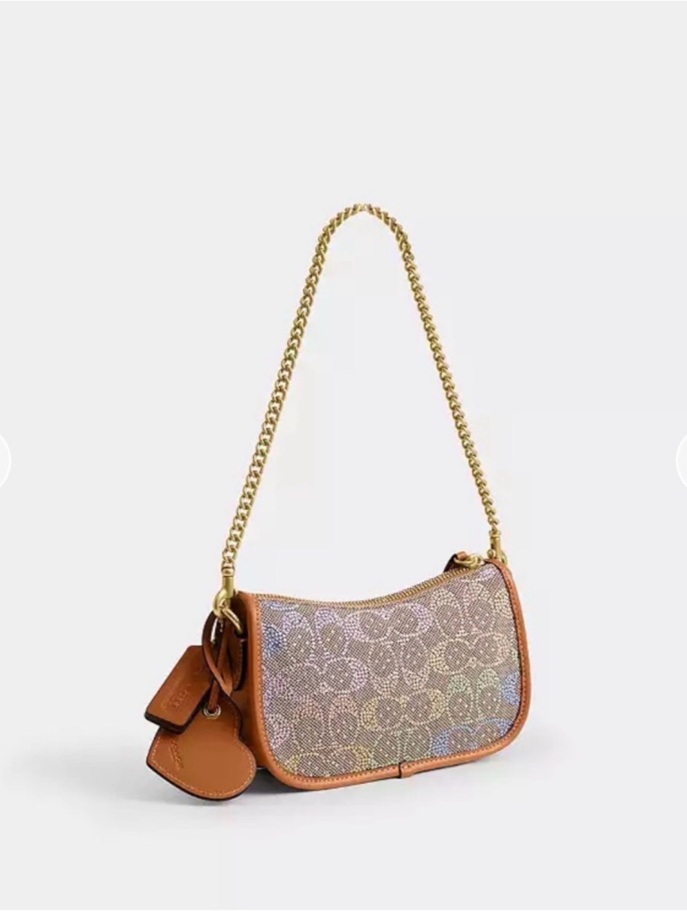 Coach Signature Swinger Shoulder Bag in Brown with Gold Chain